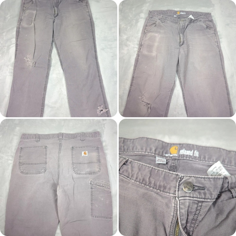 Carhartt Pants 38x32 Men Gray Canvas Rugged Flex Thick Work Distressed Relaxed